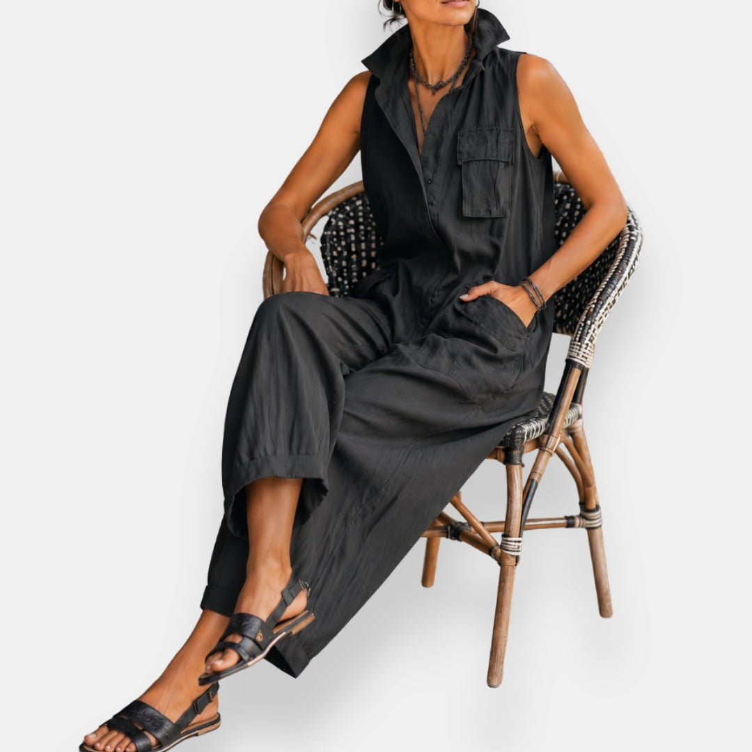 Constance Jumpsuit | Oversized, Sleeveless, Stand Collar