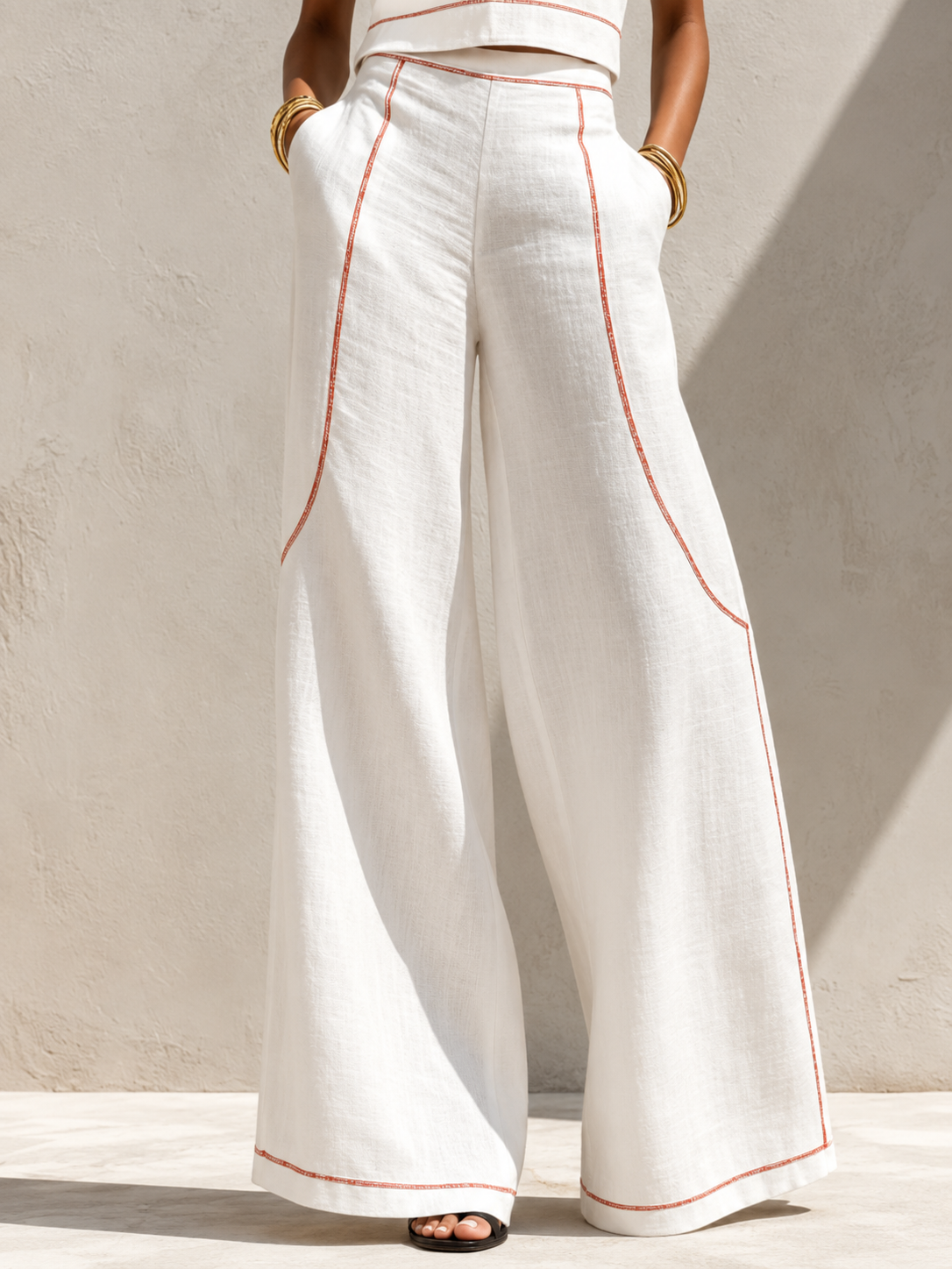 Aure | White Set with Sleeveless Top and Wide-Leg Trousers