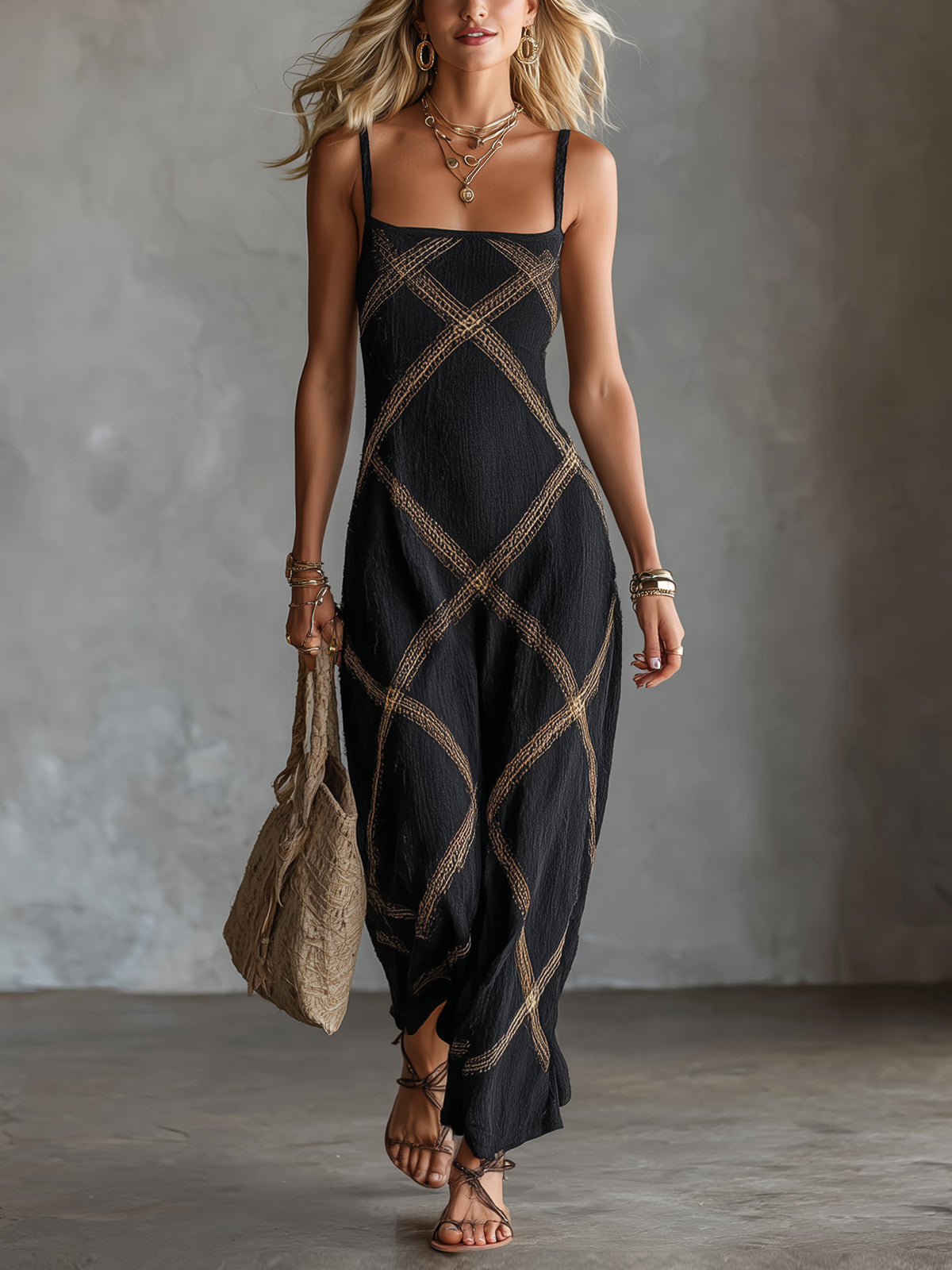 Vittoria – Geometric Black Camel Dress
