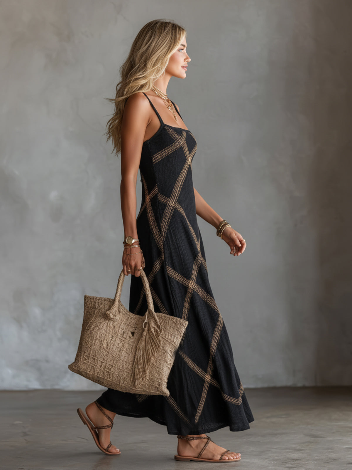 Vittoria – Geometric Black Camel Dress