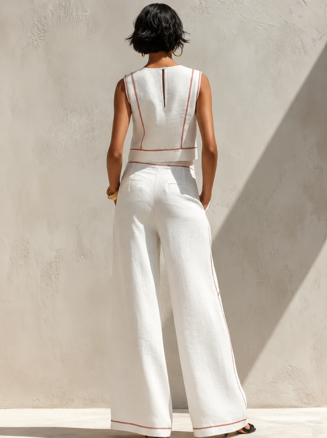 Aure | White Set with Sleeveless Top and Wide-Leg Trousers
