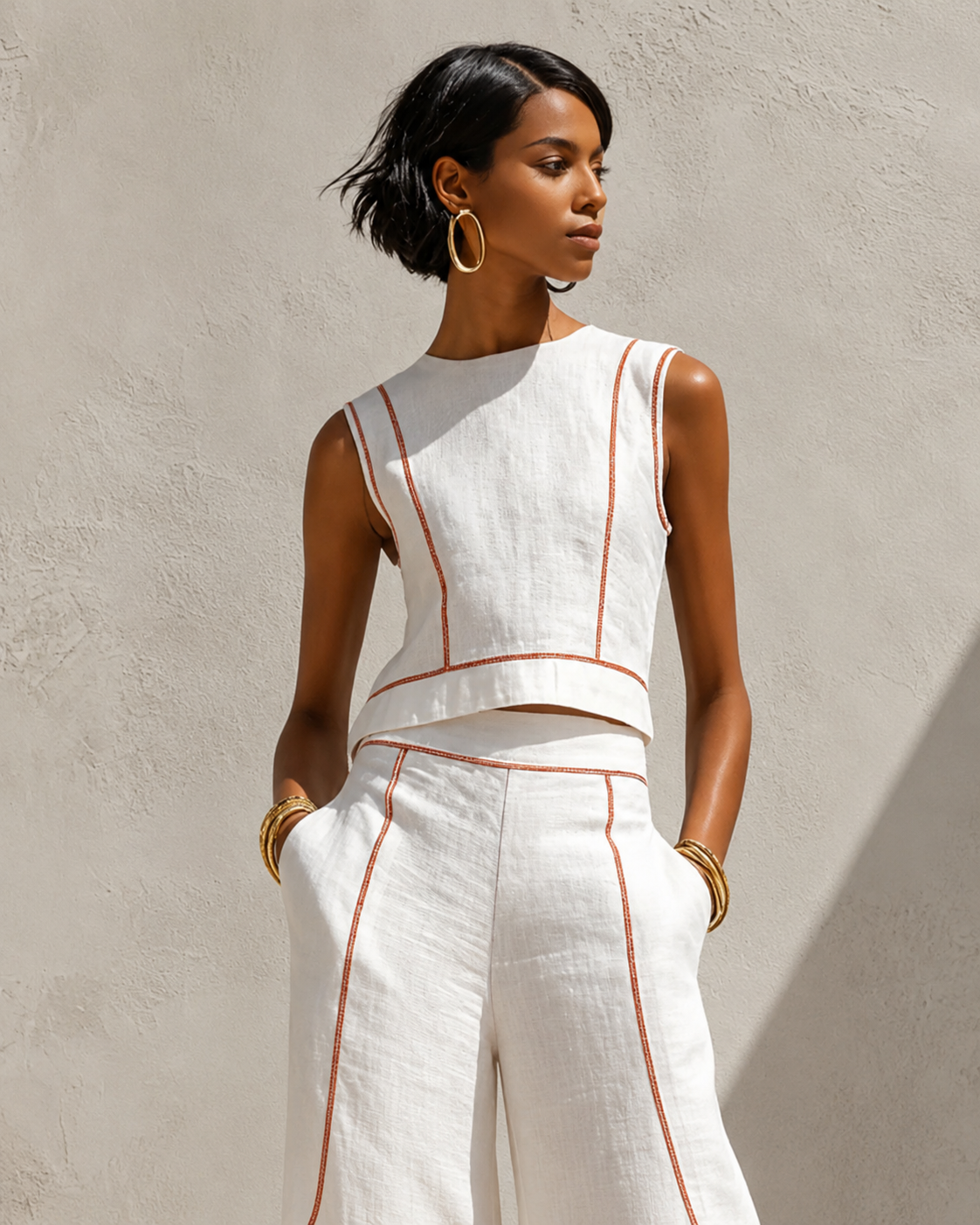 Aure | White Set with Sleeveless Top and Wide-Leg Trousers