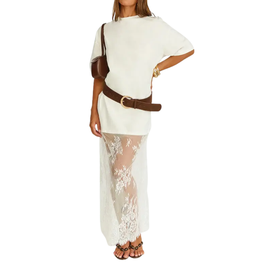 FRANNIE™ – Lace Hem Drop Shoulder Maxi Dress
